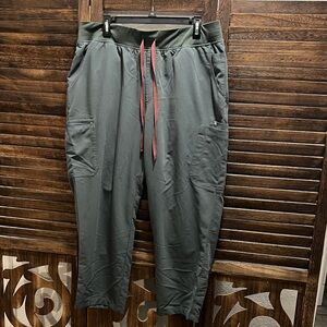 Figs Dark Green Cargo Pants with Red Drawstring